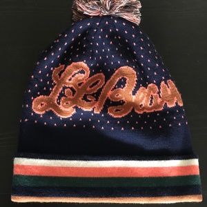 LL Bean Adults' Katahdin OS Pom Hat Carbon Navy/Peak Orange Like New